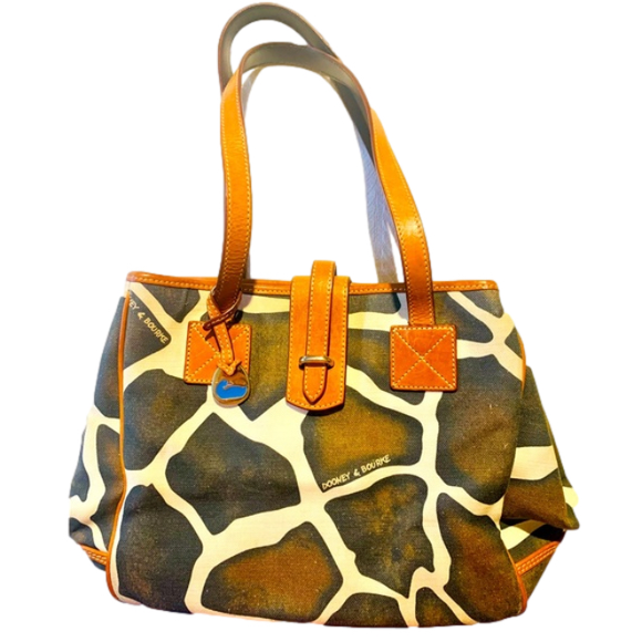Dooney & Bourke Handbags - Dooney & Bourke Brown & Cream Giraffe Print Shoulder Canvas Bag with Leather